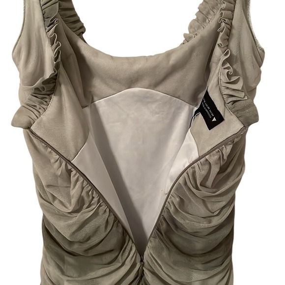 Zara  Women's Taupe Green‎ Ruffled Printed Tulle Mini Dress Size XS - Picture 7 of 9